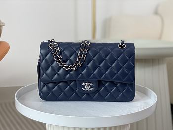 Chanel Classic Flap Bag Dark Blue Lambskin Silver Hardware Size 25cm