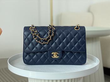 Chanel Classic Flap Bag Dark Blue Lambskin Gold Hardware Size 25cm