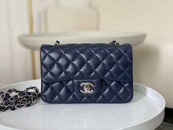 Chanel Mini Flap Bag Dark Blue Lambskin Silver Hardware Size 20cm