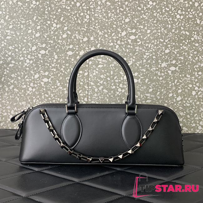 Valentino Rockstud E/W Calfskin Handbag Black Size 34x11x8 cm - 1