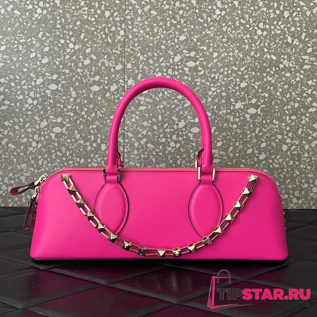 Valentino Rockstud E/W Calfskin Handbag Neon Pink Size 34x11x8 cm - 1