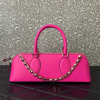 Valentino Rockstud E/W Calfskin Handbag Neon Pink Size 34x11x8 cm