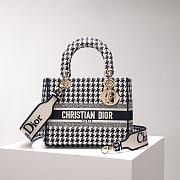 Dior Medium Lady D-Lite Bag Black and White Houndstooth Embroidery Size 24 x 20 x 11 cm - 1