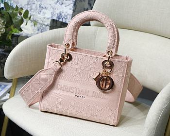 Dior Medium Lady D-Lite Bag Rosewood Cannage Embroidery & Rose Gold Size 24 x 20 x 11 cm