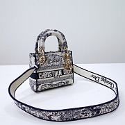 Dior Mini Lady D-Lite Bag White and Navy Blue Toile de Jouy Embroidery Size 17 x 15 x 7 cm - 5