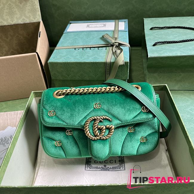 Gucci GG Marmont Mini Shoulder Bag 446744 Green Velvet Size 22x13x6 cm - 1