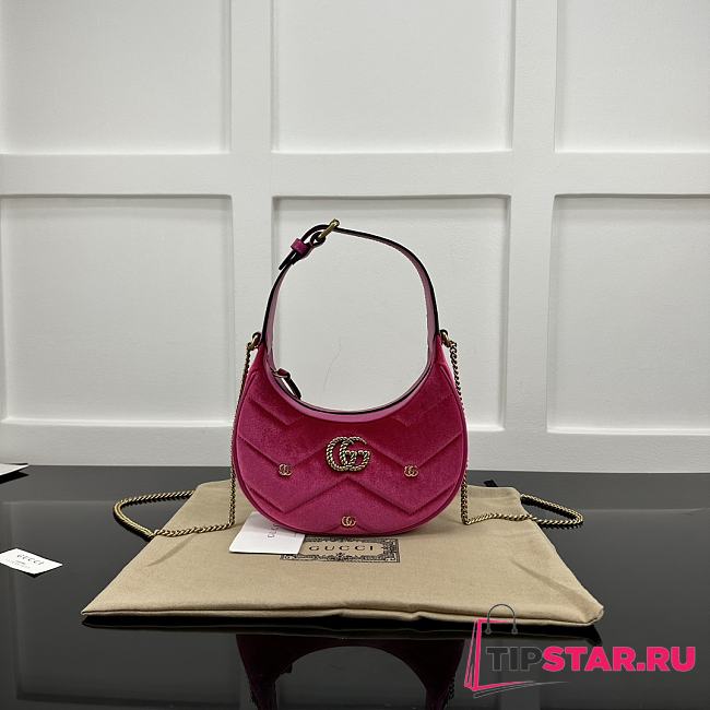 Gucci GG Marmont Half-Moon-Shaped Mini Bag 770983 Pink Velvet Size 21x16x5 cm - 1