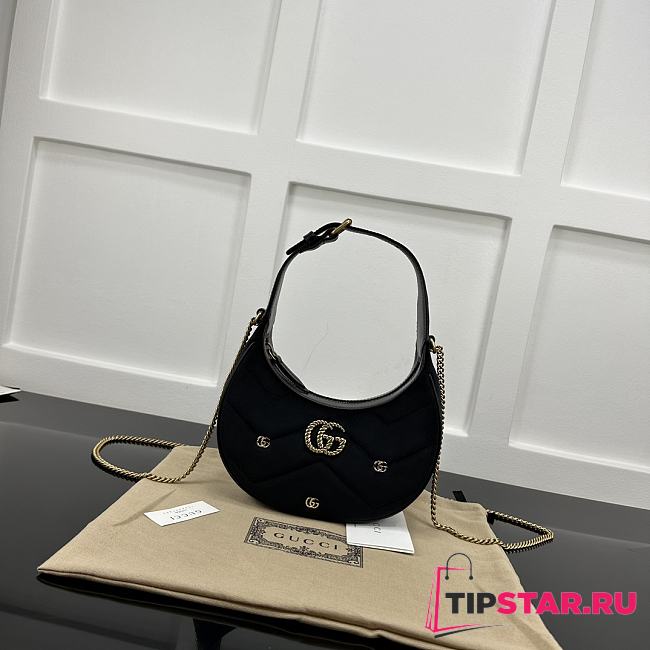 Gucci GG Marmont Half-Moon-Shaped Mini Bag 770983 Black Velvet Size 21x16x5 cm - 1