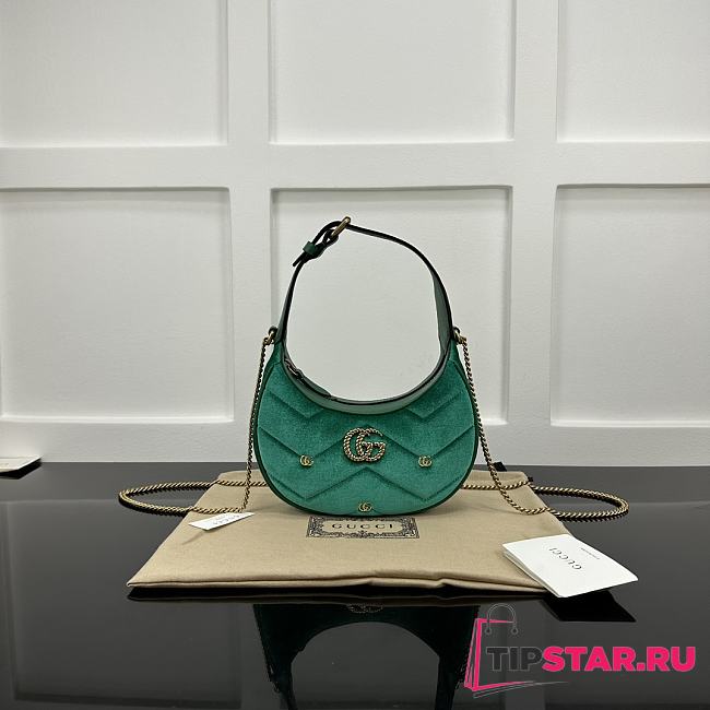 Gucci GG Marmont Half-Moon-Shaped Mini Bag 770983 Green Velvet Size 21x16x5 cm - 1