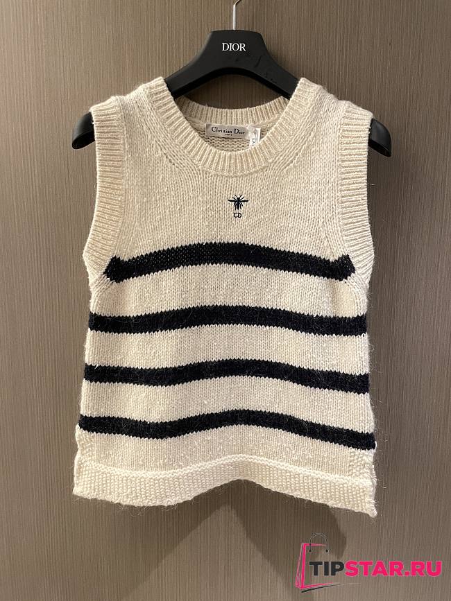 Dior Marinière Sleeveless Sweater White and Black Cotton, Wool and Mohair Technical Knit with D-Stripes Motif - 1