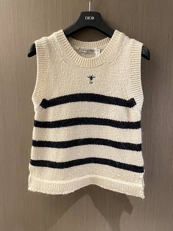 Dior Marinière Sleeveless Sweater White and Black Cotton, Wool and Mohair Technical Knit with D-Stripes Motif