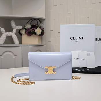 Celine Wallet On Chain Margo In Shiny Calfskin Light Lavender Size 19.5 X 12 X 4 CM