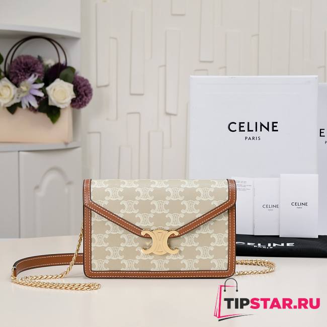 Celine Wallet On Chain Margo In Triomphe Canvas And Calfskin Grege Size 19.5 X 12 X 4 CM - 1