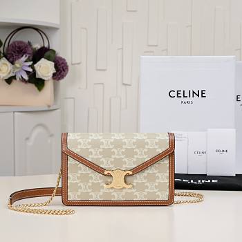 Celine Wallet On Chain Margo In Triomphe Canvas And Calfskin Grege Size 19.5 X 12 X 4 CM