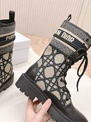 Dior D-Major Ankle Boot Black Black Calfskin with Deep Blue and Beige Embroidered Cannage Cotton - 4