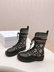 Dior D-Major Ankle Boot Black Black Calfskin with Deep Blue and Beige Embroidered Cannage Cotton - 1