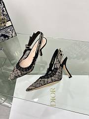 J'Adior Slingback Pump Transparent Mesh Embroidered with Black and Gold-Tone Butterfly Motif and Metallic Thread - 4