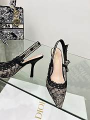 J'Adior Slingback Pump Transparent Mesh Embroidered with Black and Gold-Tone Butterfly Motif and Metallic Thread - 5