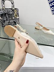J'Adior Slingback Flat White and Gold-Tone Toile de Jouy Mexico Embroidered Cotton with Metallic Thread - 2