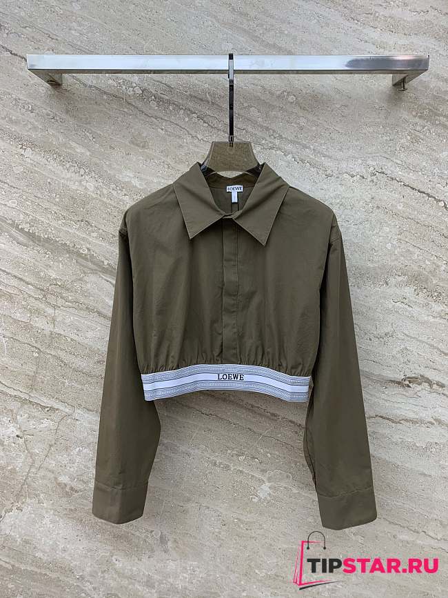 Loewe Cropped Shirt In Cotton Dark Olive Green - 1