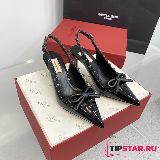 Valentino Rockstud Bow Slingback Pump In Patent Leather With Matching Studs Black 6cm - 1