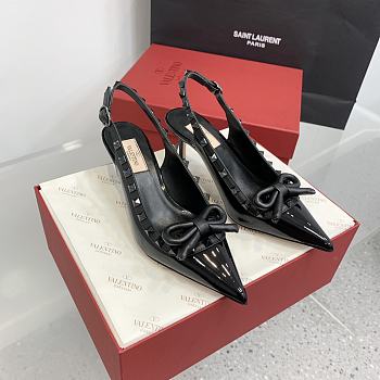 Valentino Rockstud Bow Slingback Pump In Patent Leather With Matching Studs Black 6cm