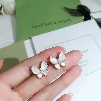 Van Cleef & Arpels Two Butterfly Earrings White