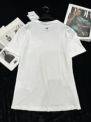 Dior T-Shirt White Cotton and Linen Jersey with Pastel Midnight Blue Butterfly Around The World Motif - 3