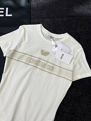 Dior Embroidered T-Shirt White Cotton Jersey with Gold-Tone Signature - 4