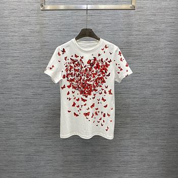 Dior T-Shirt White Cotton Jersey with Red Le Cœur des Papillons Motif