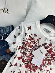 Dior T-Shirt White Cotton Jersey with Red Le Cœur des Papillons Motif - 6