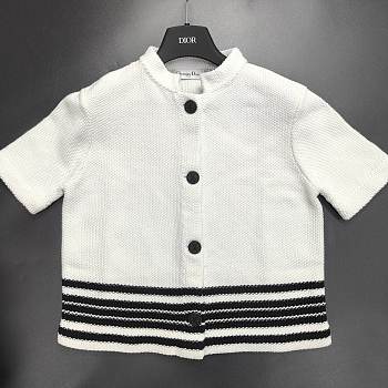 Short-Sleeved Dior Mariniere Jacket White and Black Cotton and Silk Knit