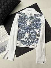 Dior Jacket Ecru Cotton Denim with Multicolor Butterfly Around The World Motif - 2
