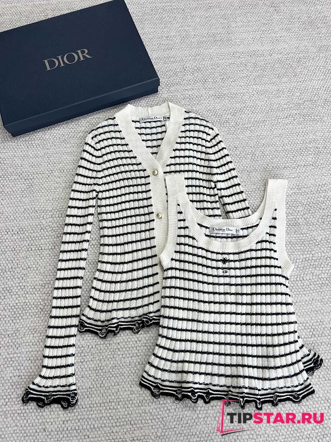 Dior Twin-Set White and Black Linen Cashmere and Silk Ribbed Knit - 1