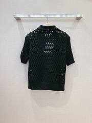 Dior Macrocannage Polo Shirt Black Alpaca Cashmere and Silk Openwork Knit - 5