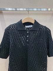 Dior Macrocannage Polo Shirt Black Alpaca Cashmere and Silk Openwork Knit - 2