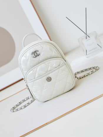 Chanel Backpack AS4366 Nylon & Silver-Tone Metal White Size 22 × 18 × 10 cm