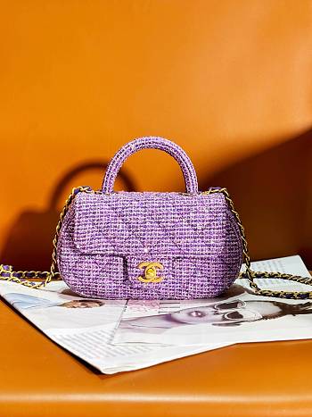 Chanel Small Bag With Top Handle AS4573 Purple Tweed Size 11.5 × 20.5 × 5.5 cm