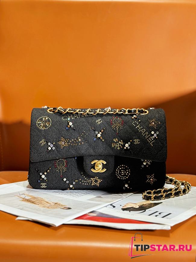 Chanel Small Classic Handbag A01113 Black Tweed Size 14.5 × 23 × 6 cm - 1