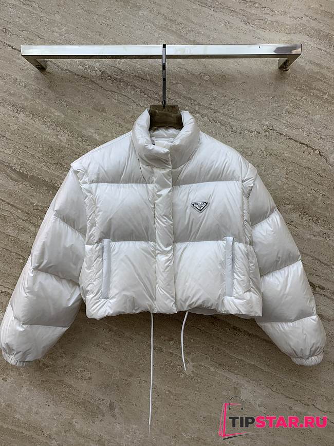 Prada Re-Nylon Convertible Cropped Down Jacket White - 1