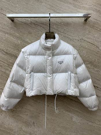 Prada Re-Nylon Convertible Cropped Down Jacket White