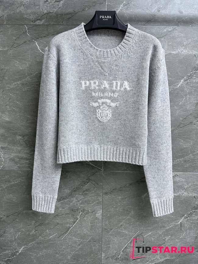 Prada Wool And Cashmere Crew-neck Sweater Marble Gray - 1