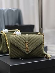 YSL College Medium In Quilted Suede 600279 Green Size 24x17x6cm - 1
