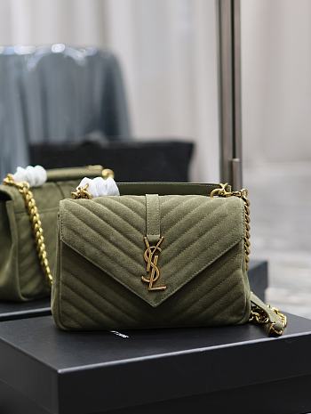 YSL College Medium In Quilted Suede 600279 Green Size 24x17x6cm