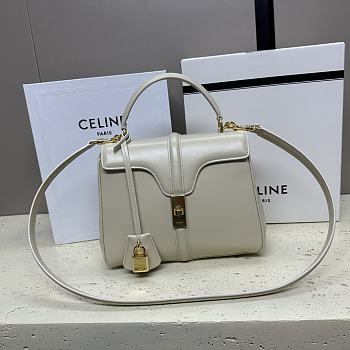 Celine Small 16 Bag In Satinated Calfskin Light Stone Size 23 X 18 X 10 CM