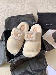 Celine Fur Slides Triomphe In Shearling Beige/Nude - 3