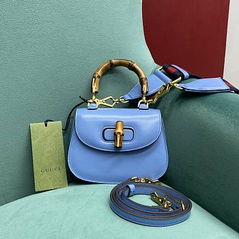 Gucci Bamboo 1947 Mini Top Handle Bag 686864 Blue Size 17×7×12 cm