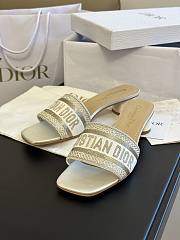 Dior Dway Heeled Slide Gold-Tone Metallic Thread Embroidered Satin - 2