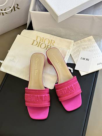 Dior Dway Heeled Slide Rani Pink Embroidered Satin and Cotton