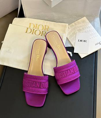 Dior Dway Heeled Slide Purple Embroidered Satin and Cotton